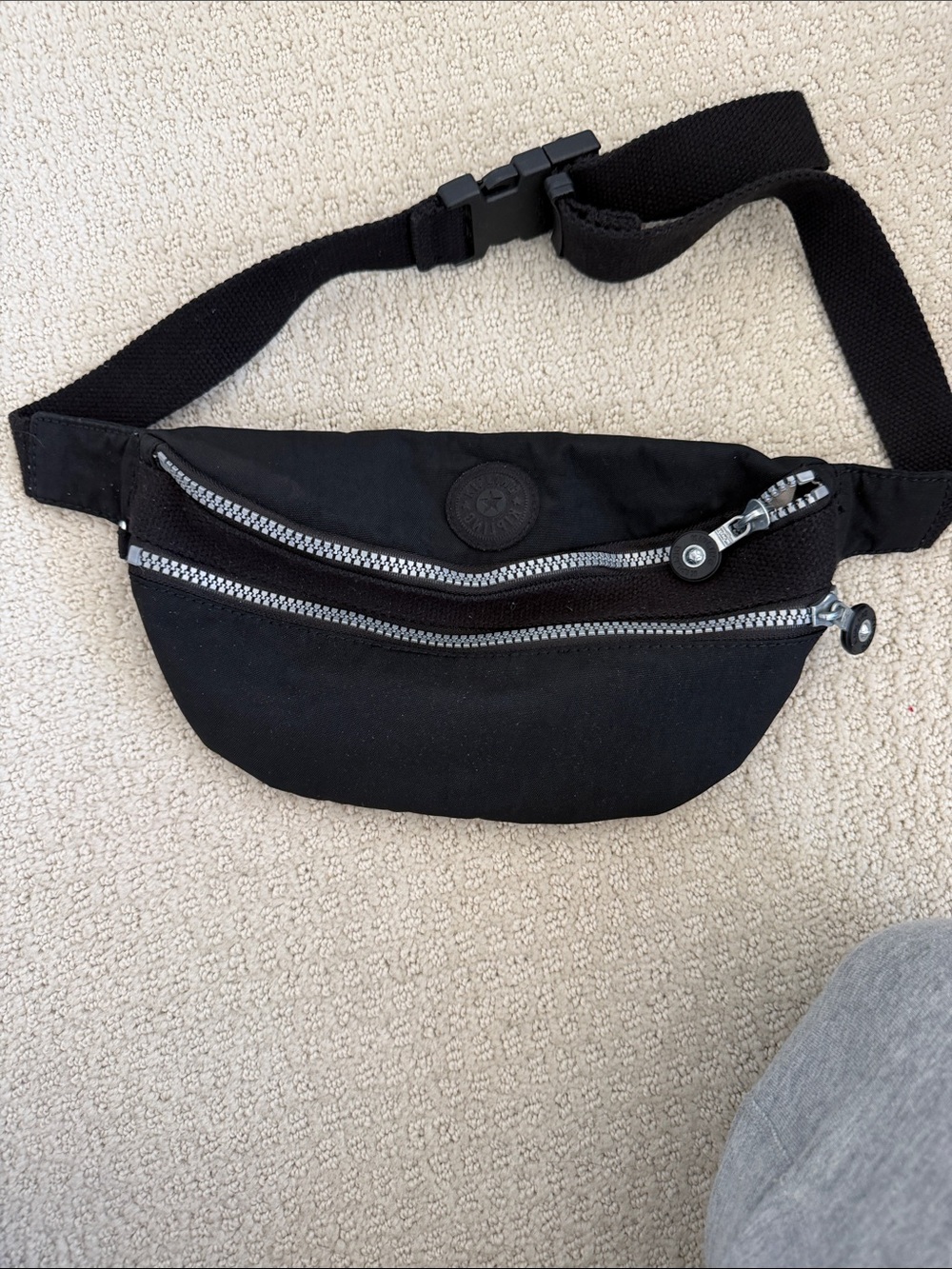Kipling Black Waist Pack with Silver Zippers